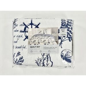 New Great Bay Home Catalina Coastal Quilt Set Twin/Twin XL Reversible Navy Blue